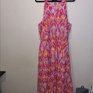 Pink and Orange Sleeveless Maxi Dress with Pockets